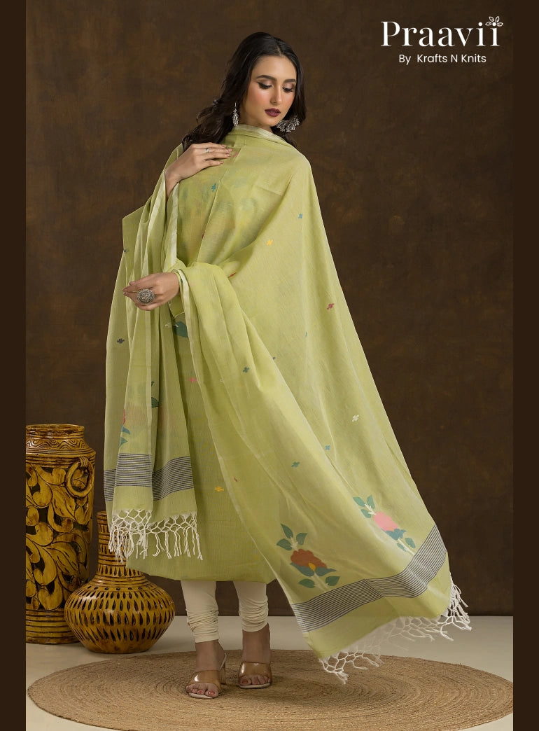 Pistachio Green Unstitched Cotton Jamdani 2-Piece Suit Set