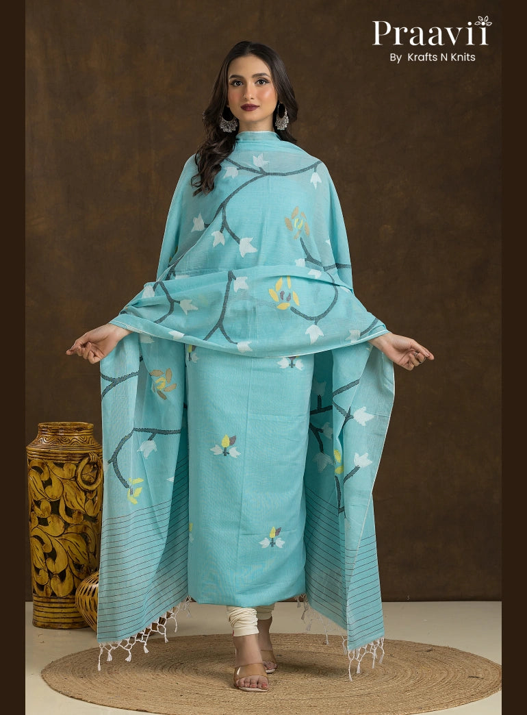 Ice Blue Unstitched Cotton Jamdani 2-Piece Suit Set
