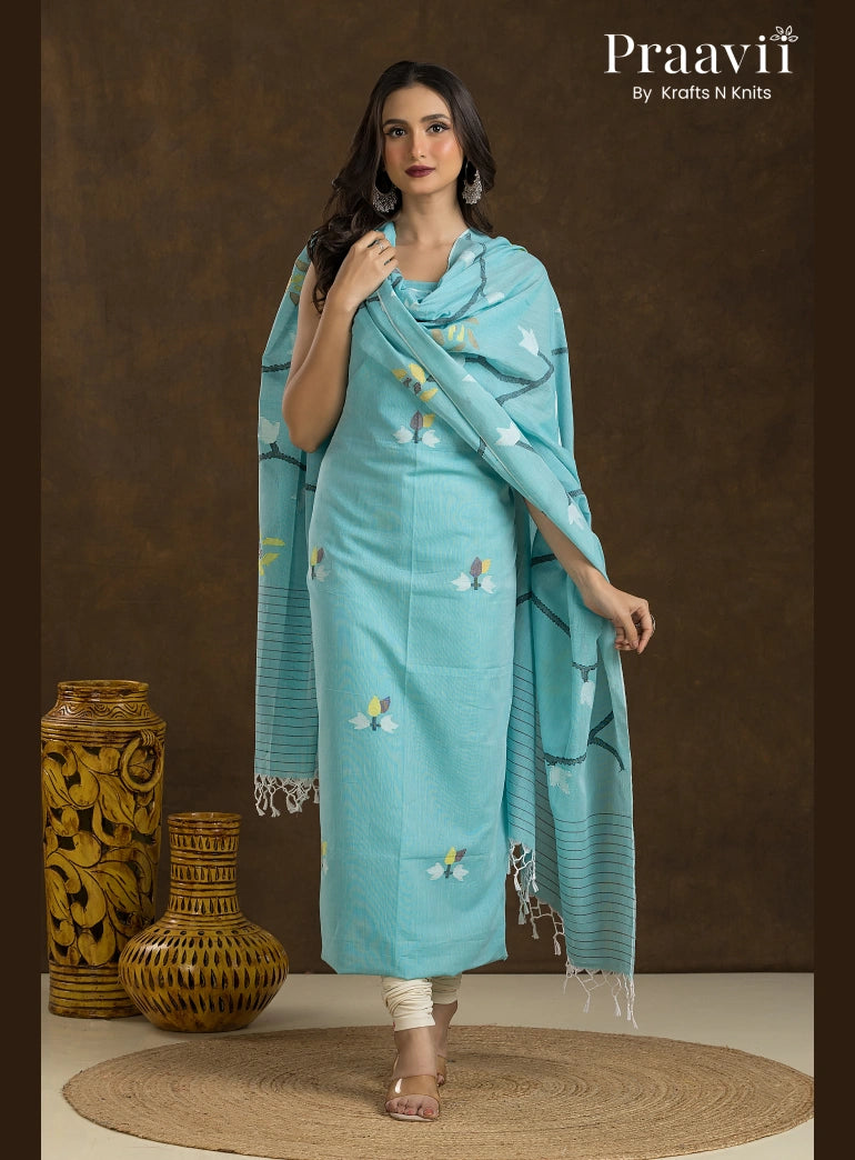Ice Blue Unstitched Cotton Jamdani 2-Piece Suit Set