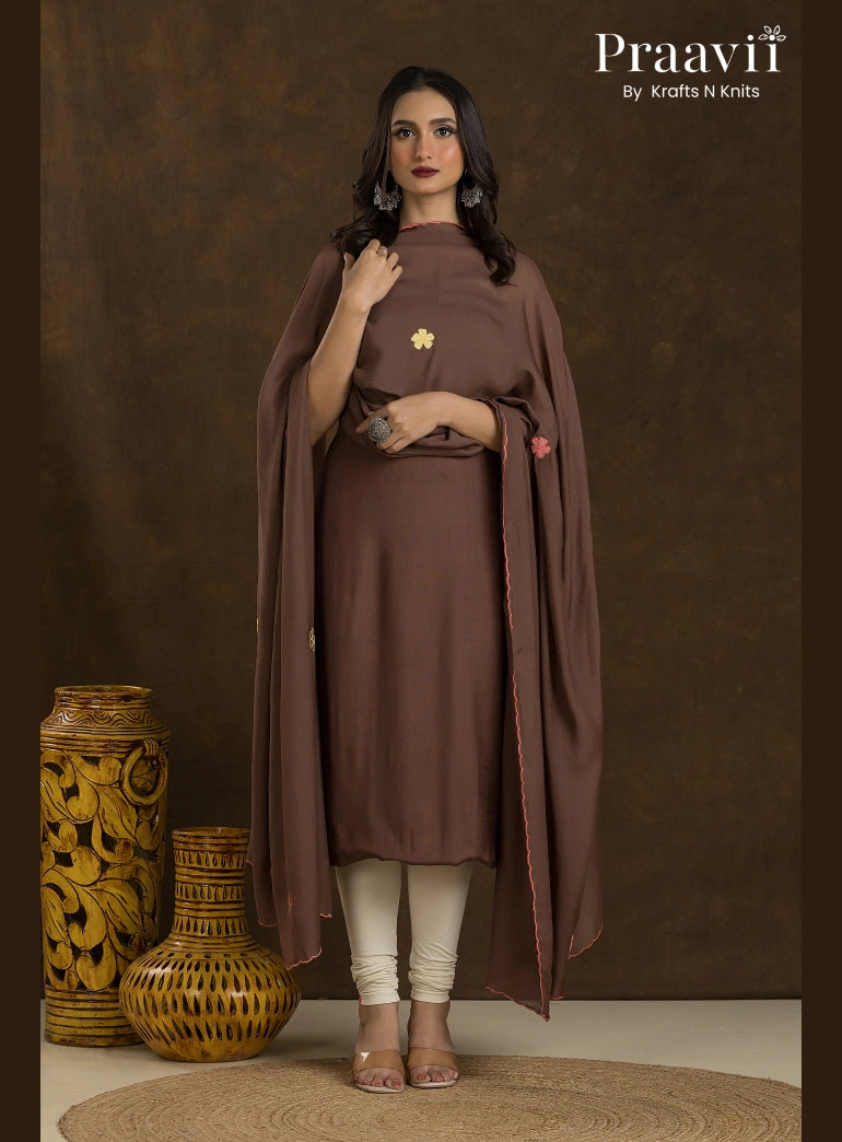Toffee Brown Handwoven Blended Cotton Kurta Set