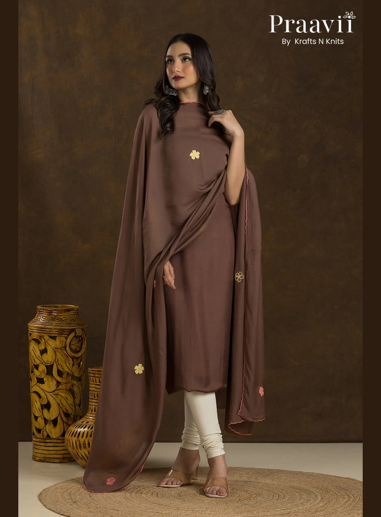Toffee Brown Handwoven Blended Cotton Kurta Set