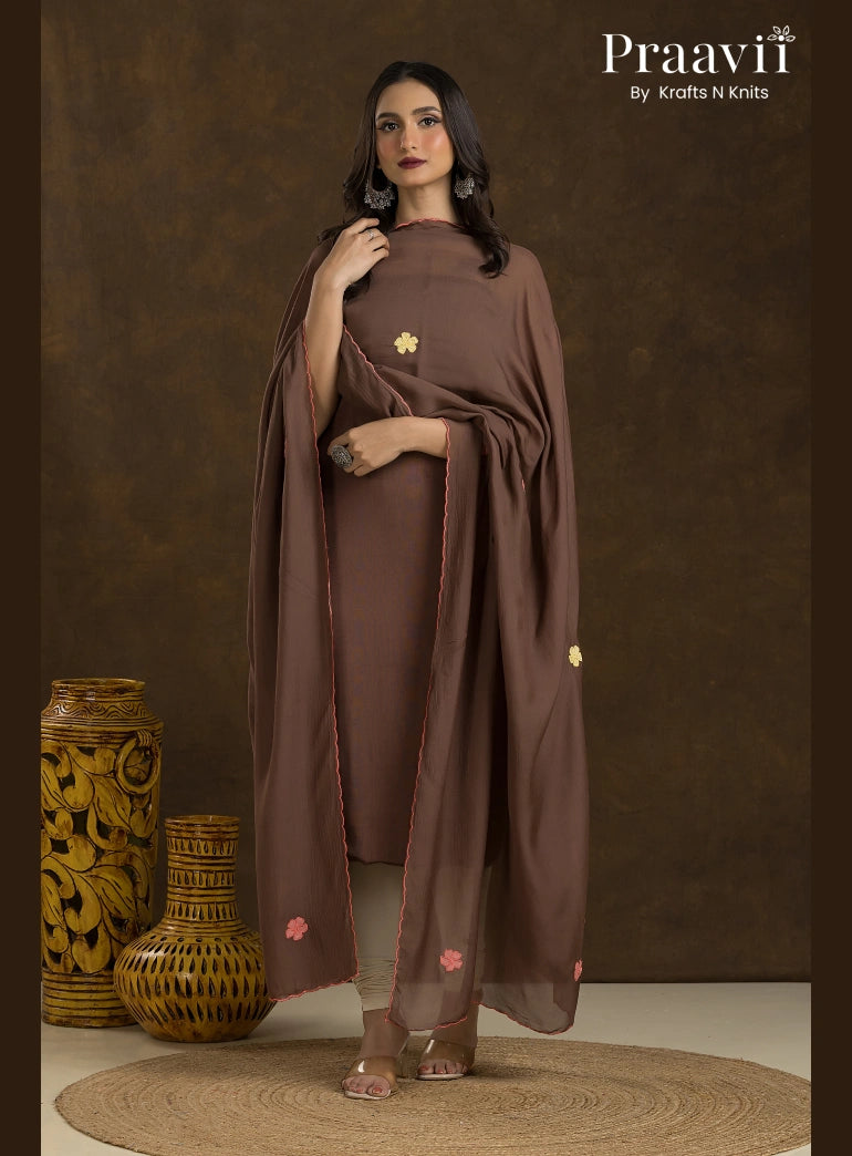 Toffee Brown Handwoven Blended Cotton Kurta Set