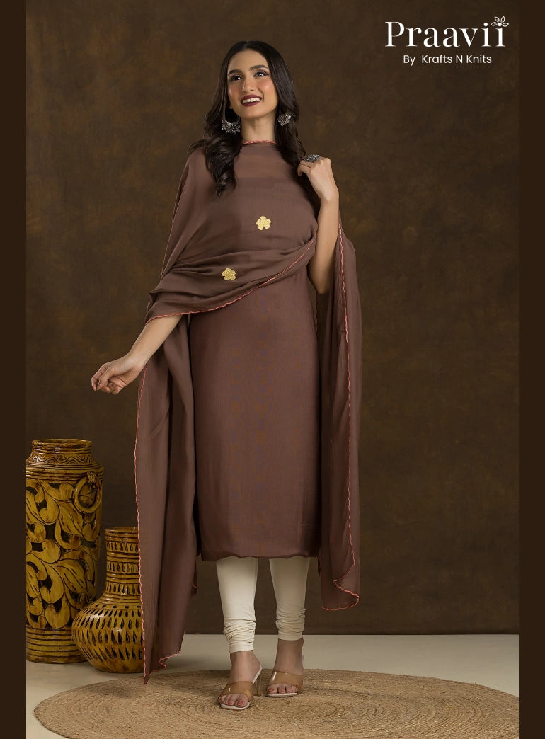 Toffee Brown Handwoven Blended Cotton Kurta Set