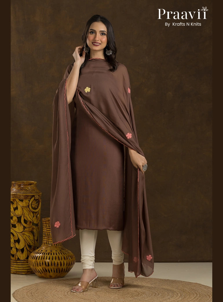 Toffee Brown Handwoven Blended Cotton Kurta Set