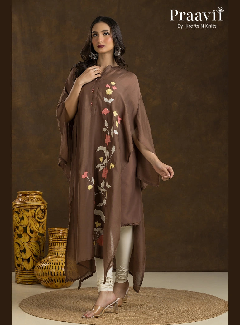 Brown Muslin with applique work  4-Piece Kurta Set