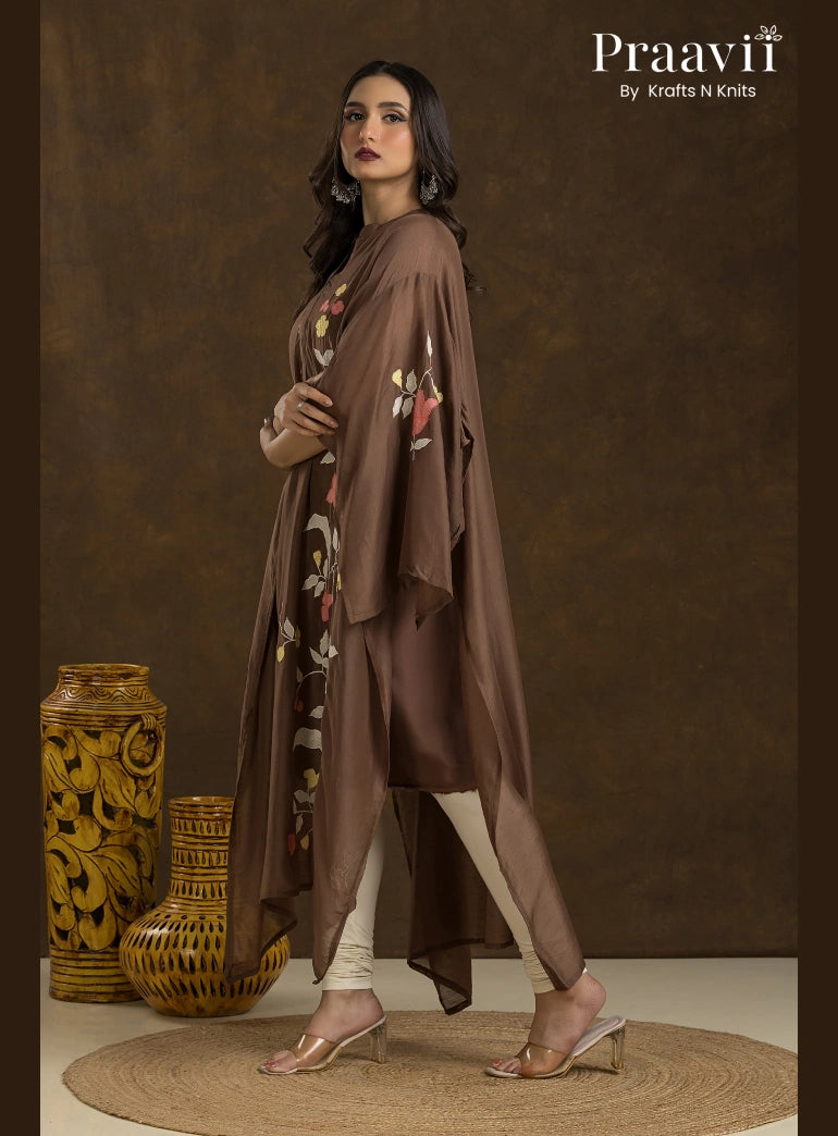 Brown Muslin with applique work  4-Piece Kurta Set