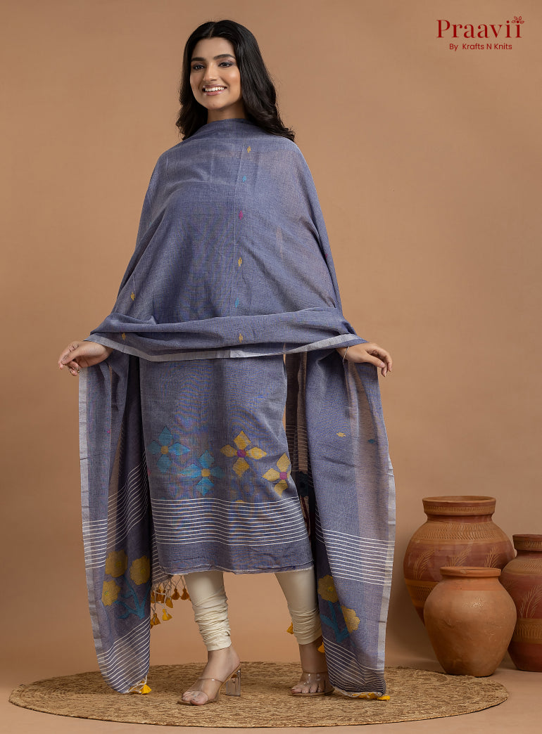 Pegion Blue Unstitched Cotton Jamdani 2-Piece Suit Set