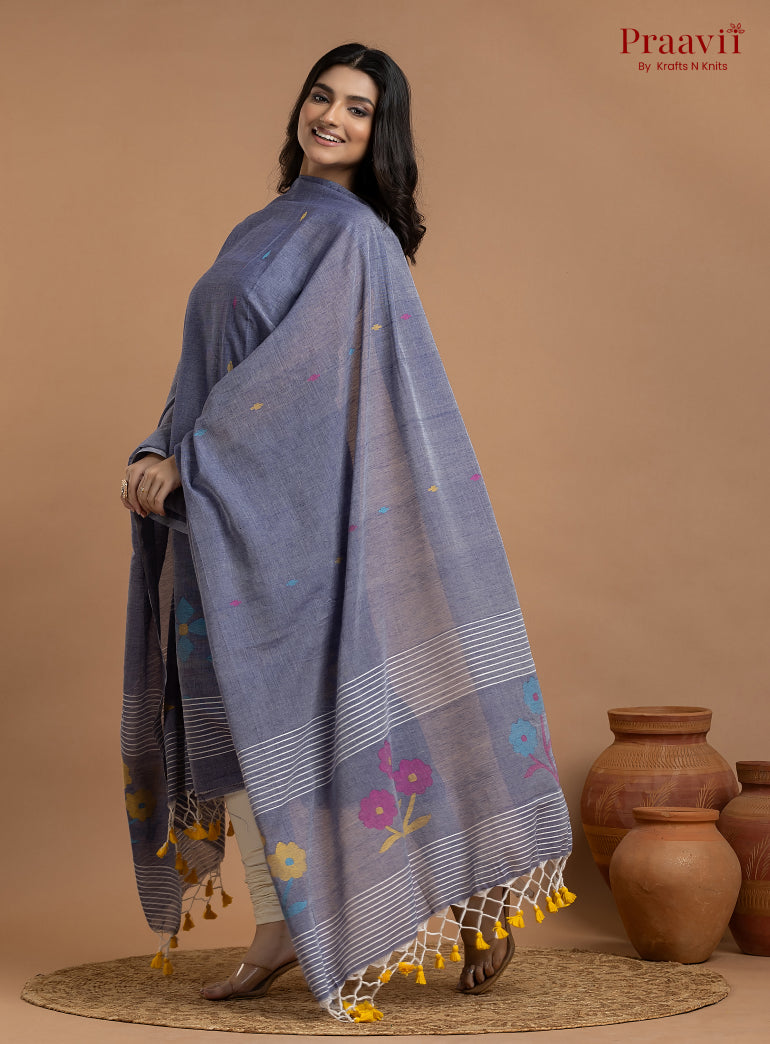 Pegion Blue Unstitched Cotton Jamdani 2-Piece Suit Set