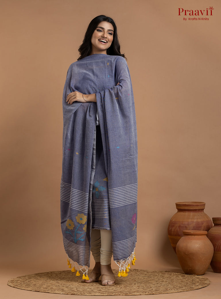 Pegion Blue Unstitched Cotton Jamdani 2-Piece Suit Set