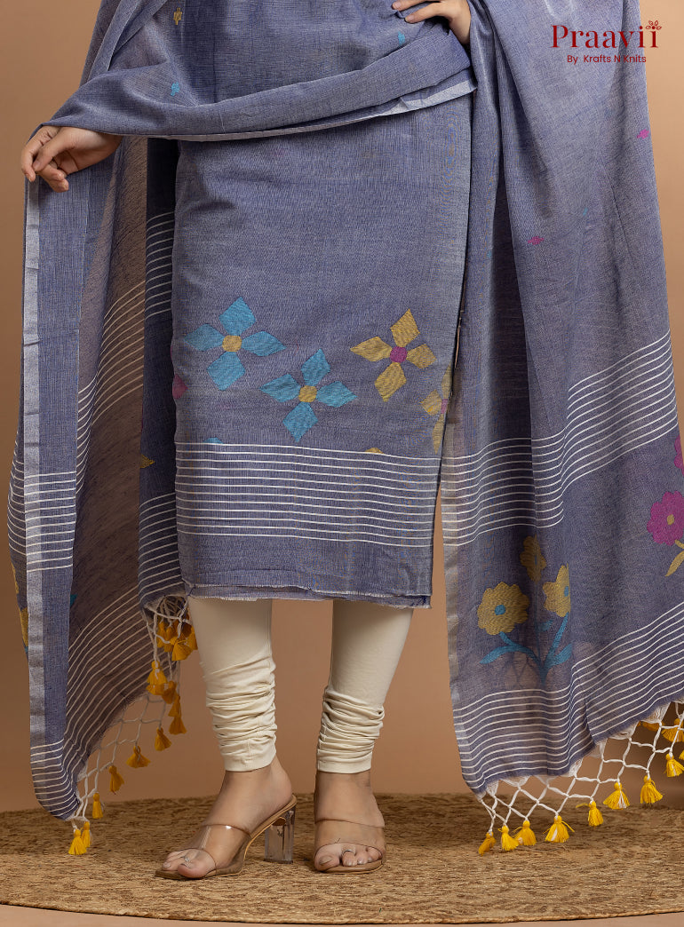 Pegion Blue Unstitched Cotton Jamdani 2-Piece Suit Set