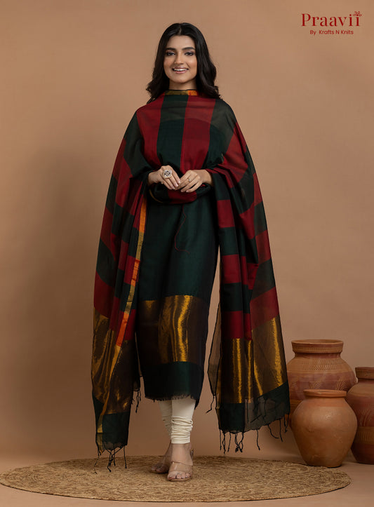 Black & Red Unstitched Maheshwari Weave 2-Piece Suit Set