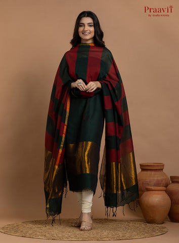 Black & Red Unstitched Maheshwari Weave 2-Piece Suit Set