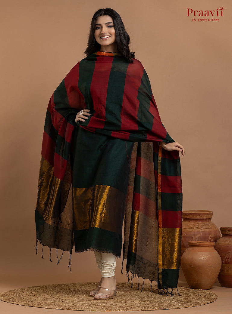 Black & Red Unstitched Maheshwari Weave 2-Piece Suit Set