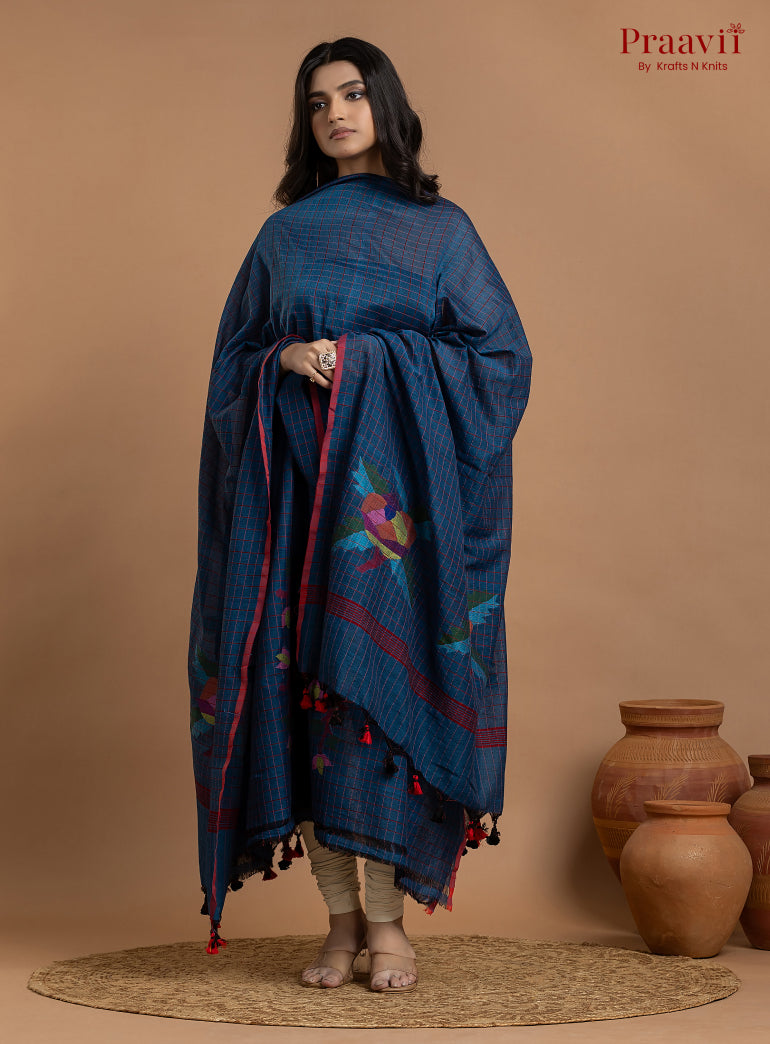 Azure Blue Unstitched Muslin Jamdani 2-Piece Suit Set