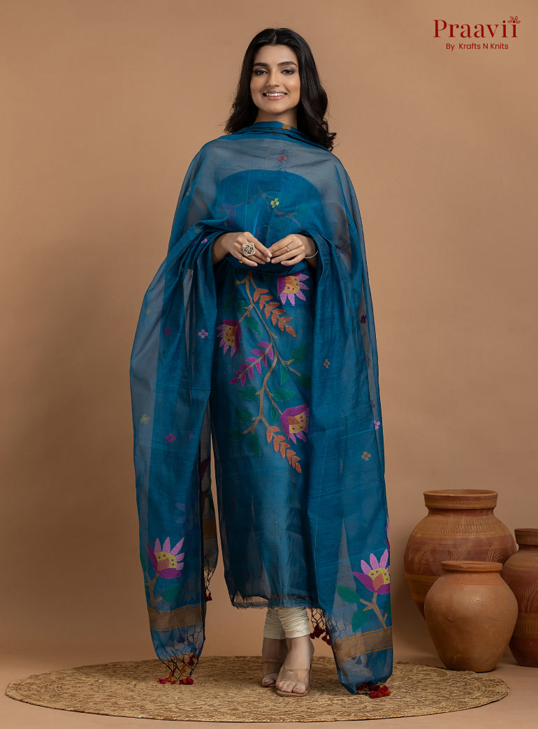 Azure Blue Unstitched Muslin Jamdani 2-Piece Suit Set