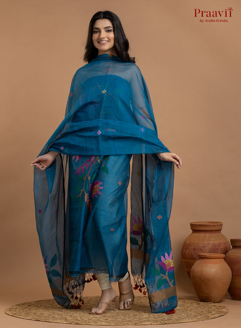 Azure Blue Unstitched Muslin Jamdani 2-Piece Suit Set