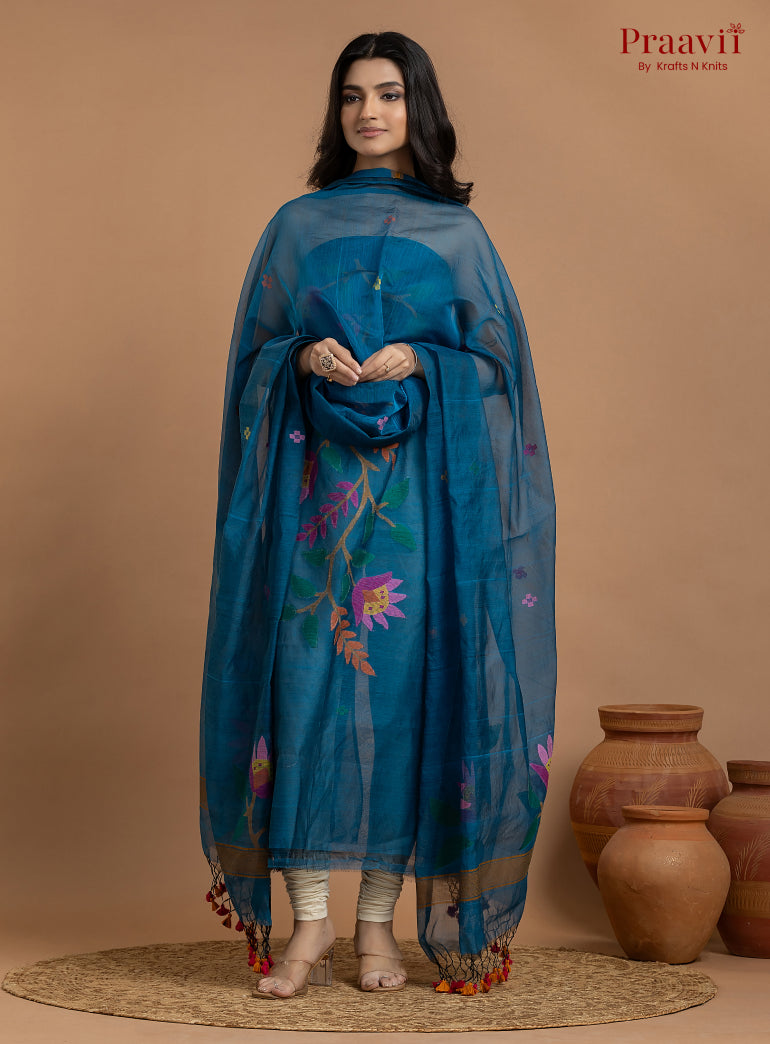 Azure Blue Unstitched Muslin Jamdani 2-Piece Suit Set