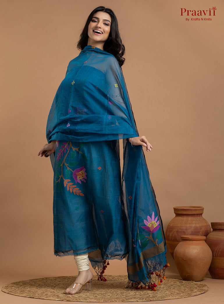 Azure Blue Unstitched Muslin Jamdani 2-Piece Suit Set