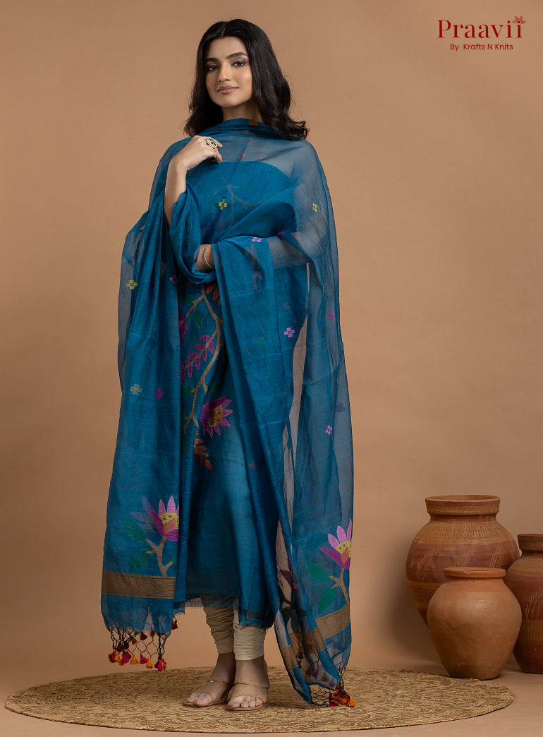 Azure Blue Unstitched Muslin Jamdani 2-Piece Suit Set