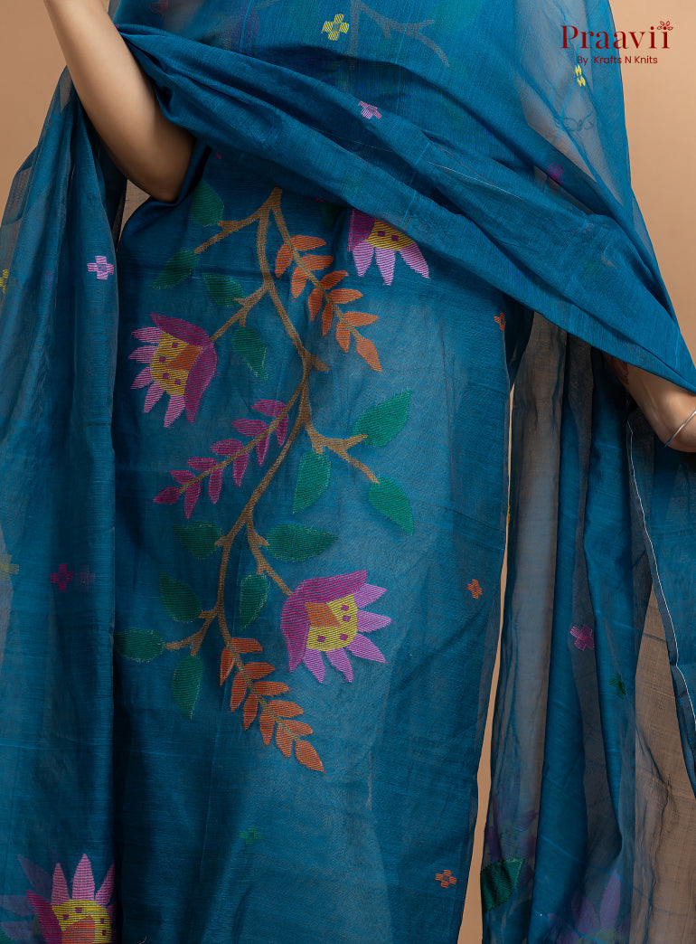 Azure Blue Unstitched Muslin Jamdani 2-Piece Suit Set