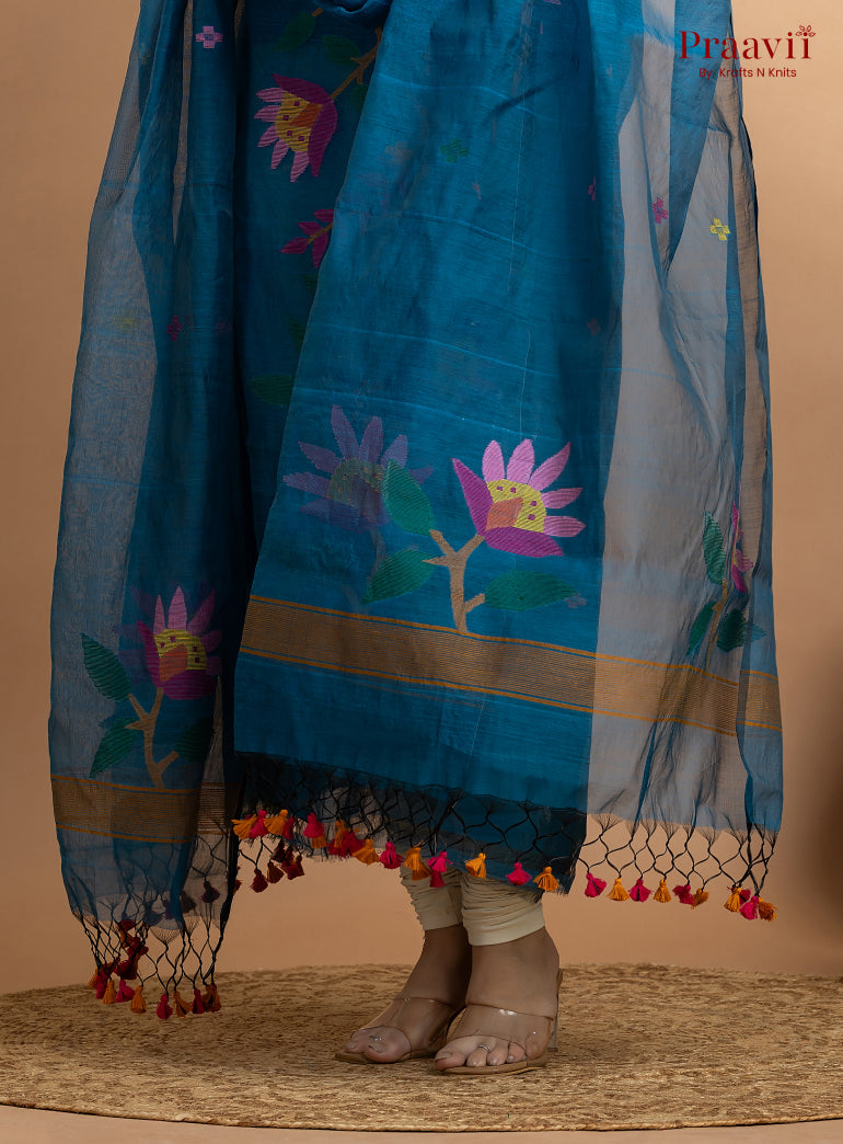 Azure Blue Unstitched Muslin Jamdani 2-Piece Suit Set
