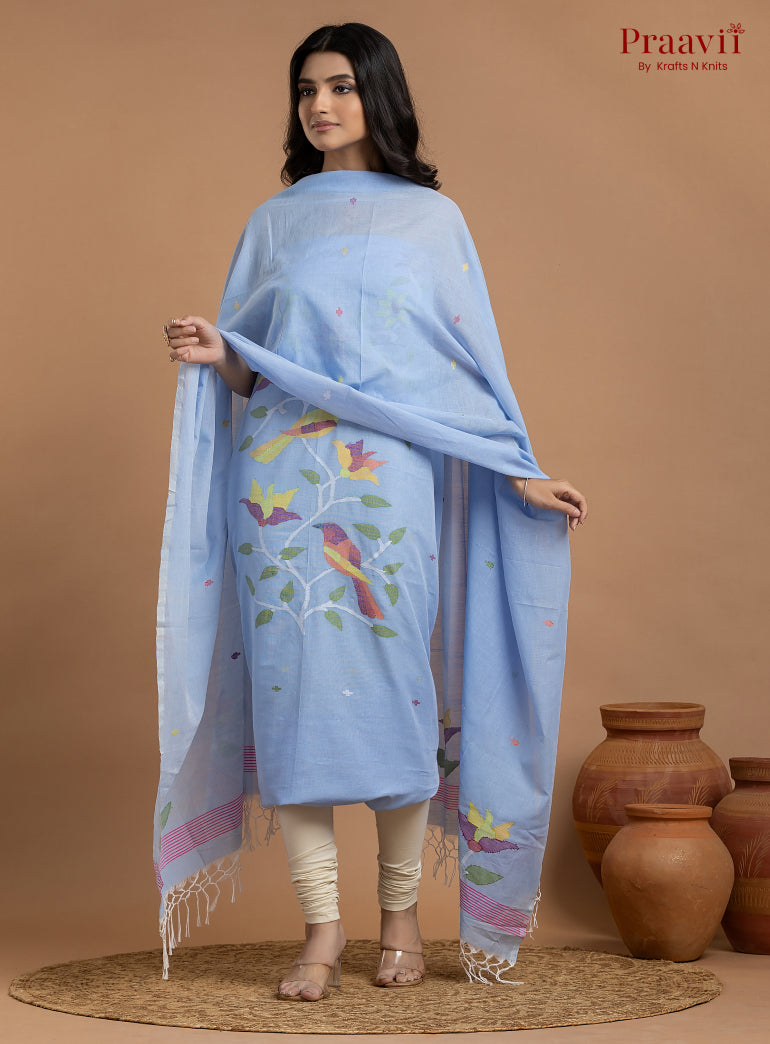 Baby Blue Unstitched Cotton Jamdani 2-Piece Suit Set