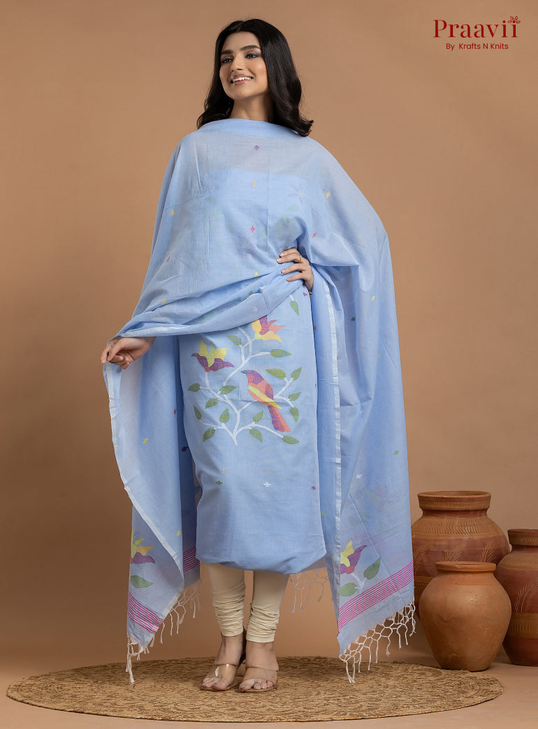 Baby Blue Unstitched Cotton Jamdani 2-Piece Suit Set