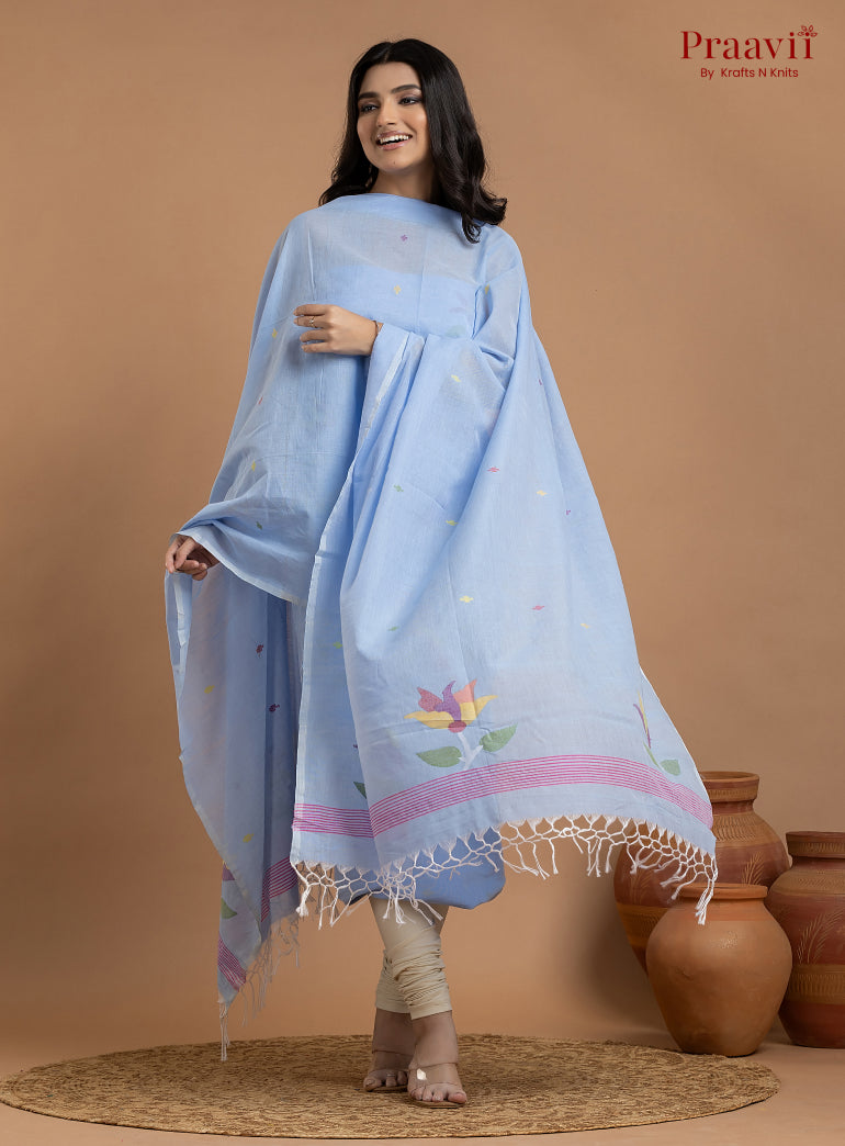 Baby Blue Unstitched Cotton Jamdani 2-Piece Suit Set