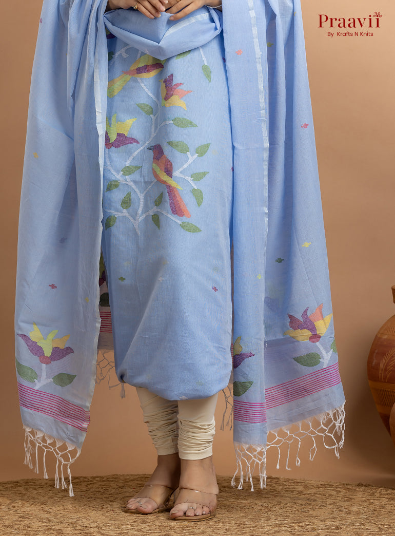 Baby Blue Unstitched Cotton Jamdani 2-Piece Suit Set