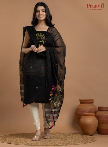 Black Unstitched Muslin Jamdani 2-Piece Suit Set