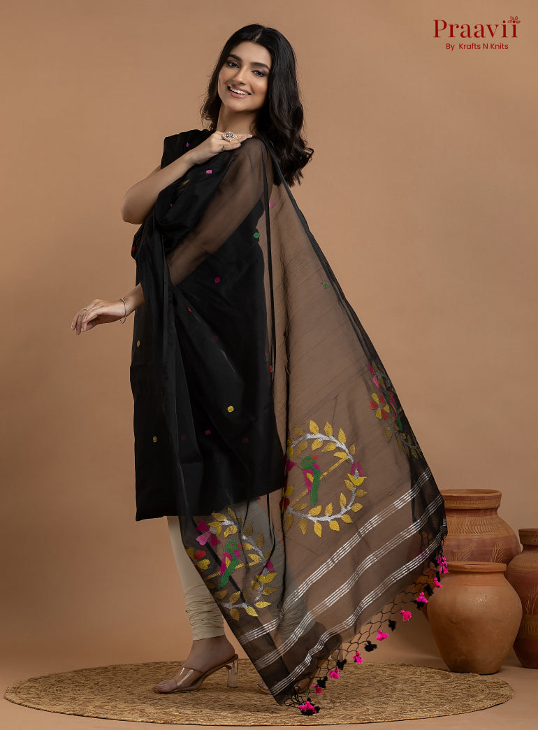 Black Unstitched Muslin Jamdani 2-Piece Suit Set