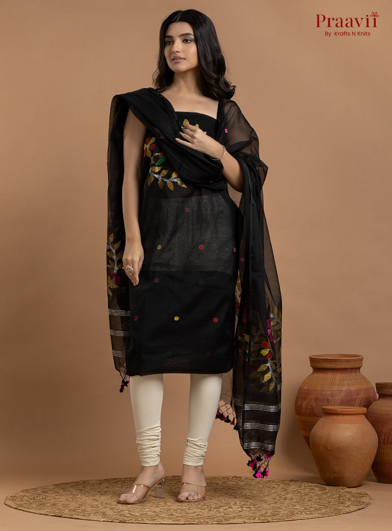 Black Unstitched Muslin Jamdani 2-Piece Suit Set