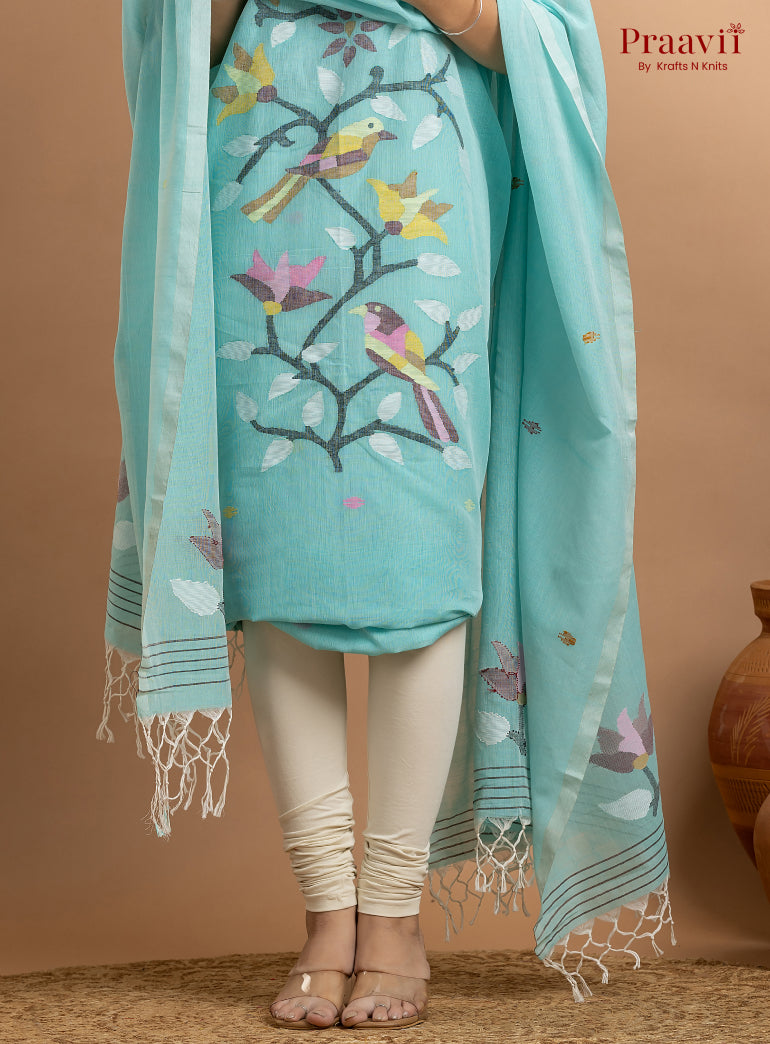Sky Blue Unstitched Cotton Jamdani 2-Piece Suit Set