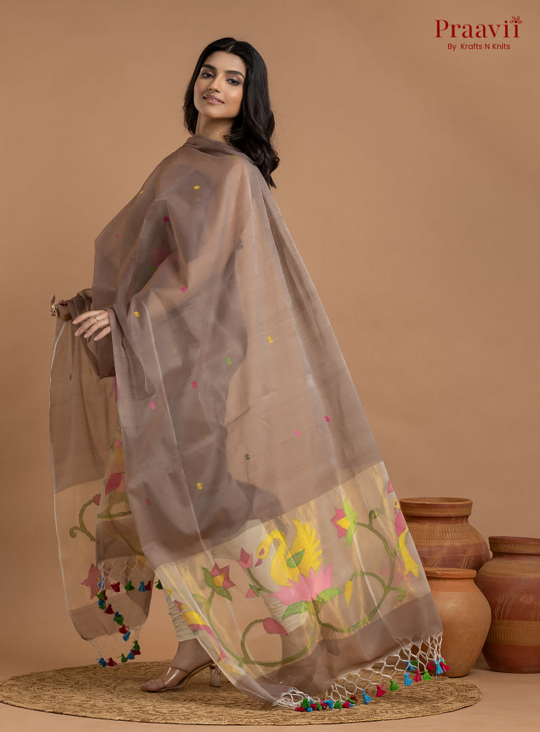 Light Brown Colour Unstitched Muslin Jamdani 2-Piece Suit Set