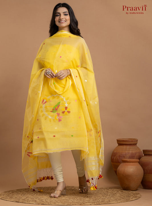 Yellow Unstitched Muslin Jamdani 2-Piece Suit Set