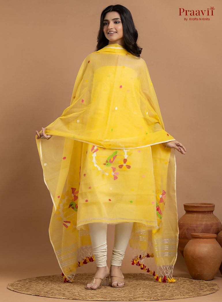 Yellow Unstitched Muslin Jamdani 2-Piece Suit Set