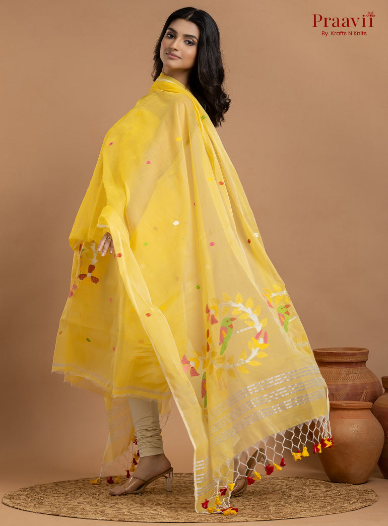 Yellow Unstitched Muslin Jamdani 2-Piece Suit Set