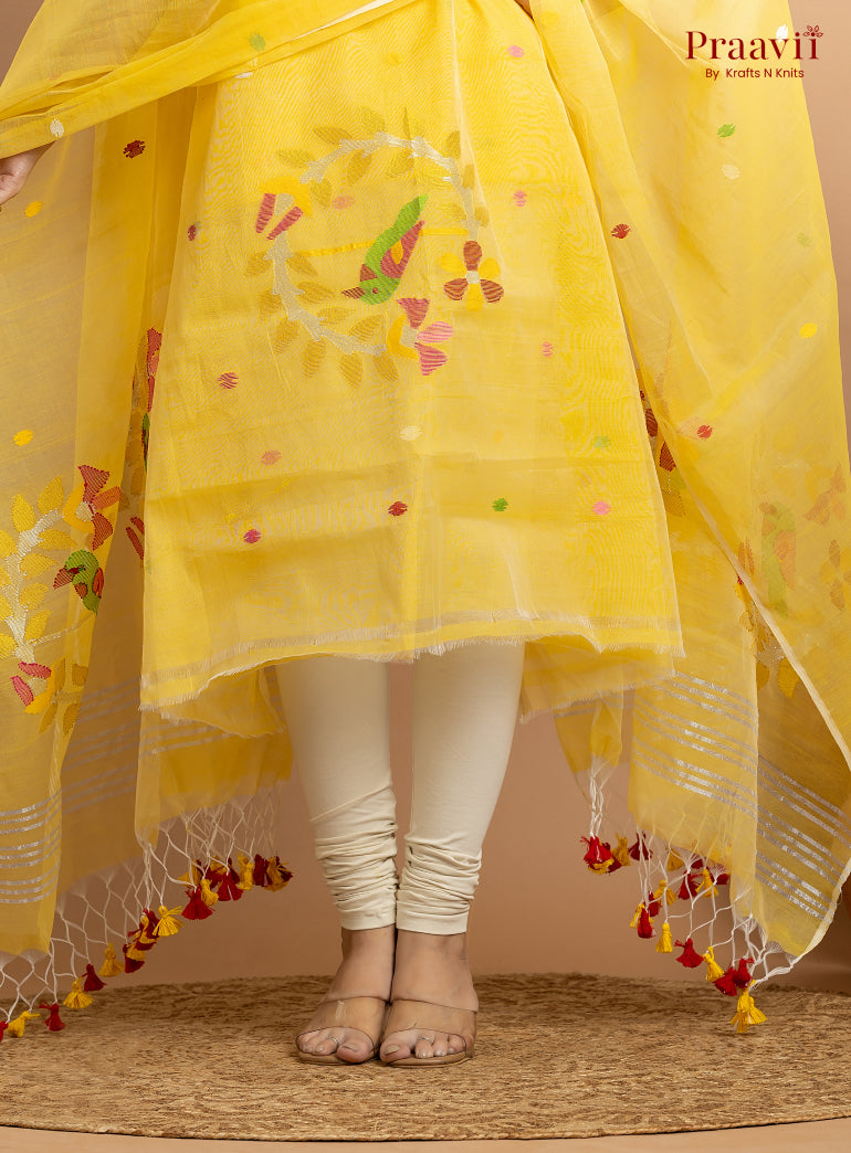 Yellow Unstitched Muslin Jamdani 2-Piece Suit Set