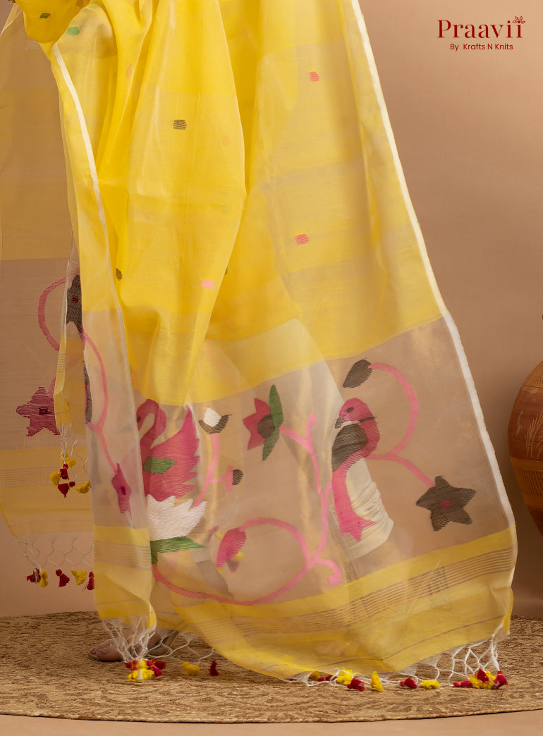 Sunshine Yellow Unstitched Muslin Jamdani 2-Piece Suit Set