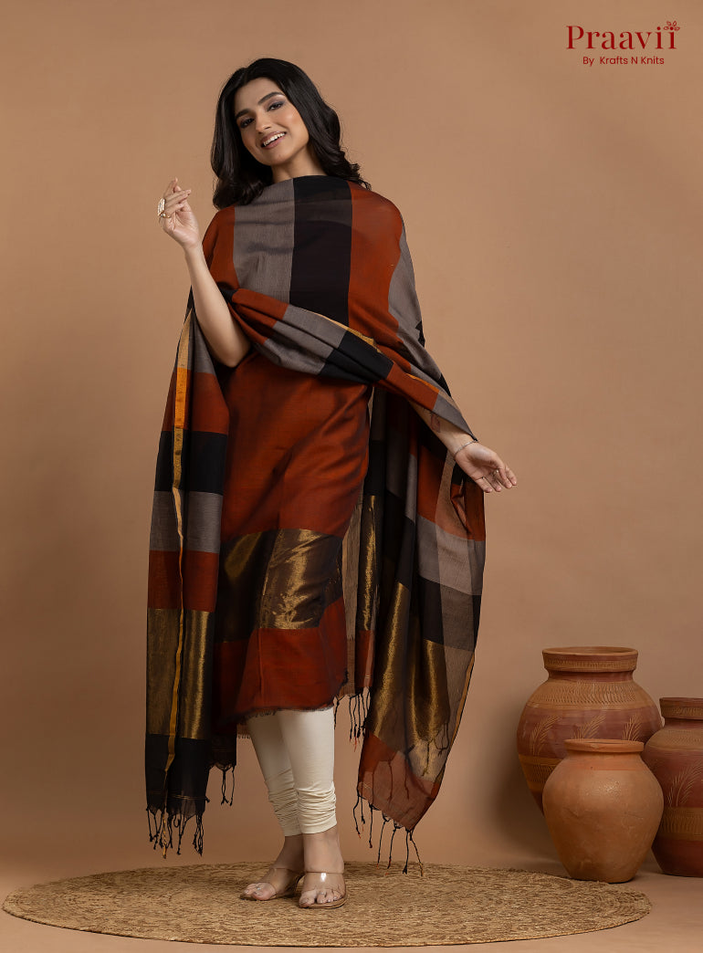 Red Unstitched Cotton with Tissue 2-Piece Suit Set