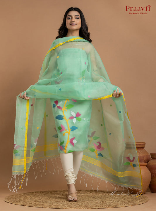Light Green Unstitched Muslin Jamdani 2-Piece Suit Set