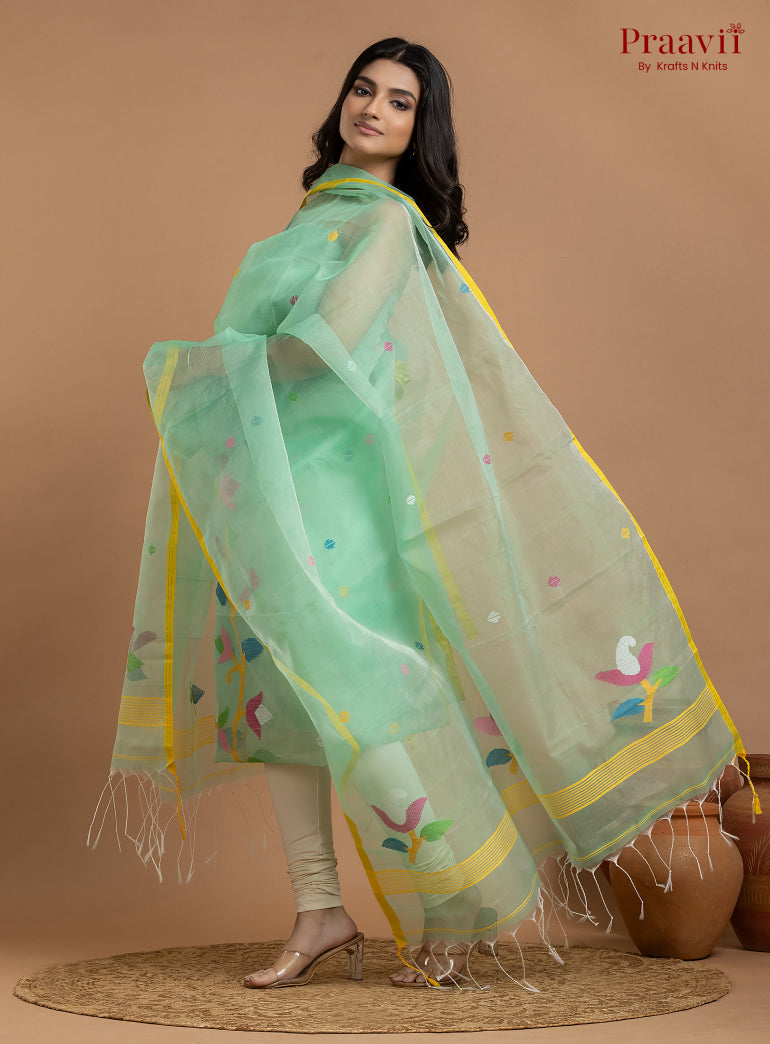 Light Green Unstitched Muslin Jamdani 2-Piece Suit Set