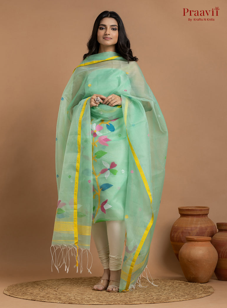 Light Green Unstitched Muslin Jamdani 2-Piece Suit Set