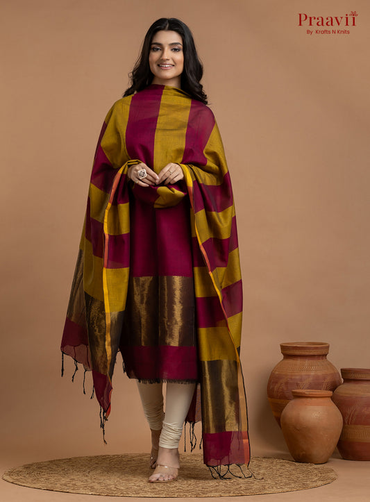 Maroon Unstitched Cotton with Tissue 2-Piece Suit Set