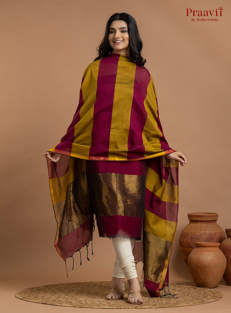 Maroon Unstitched Cotton with Tissue 2-Piece Suit Set