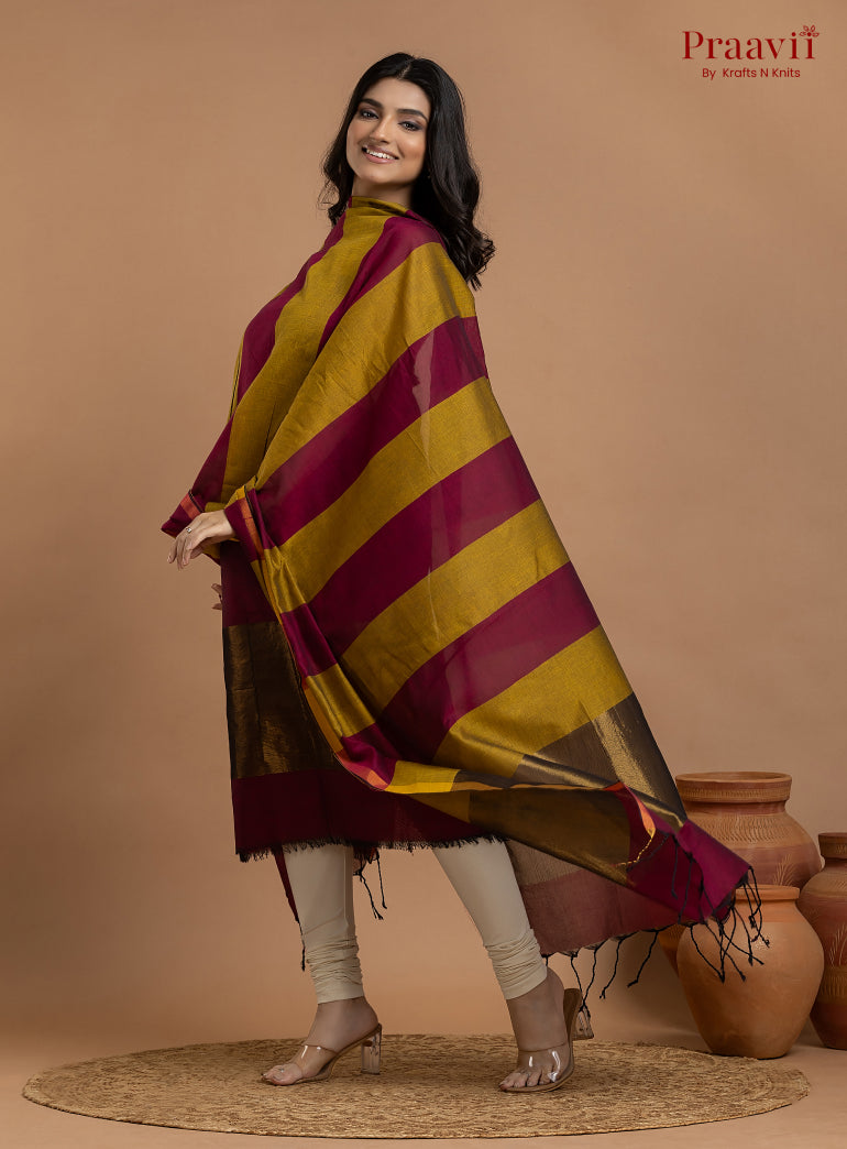 Maroon Unstitched Cotton with Tissue 2-Piece Suit Set