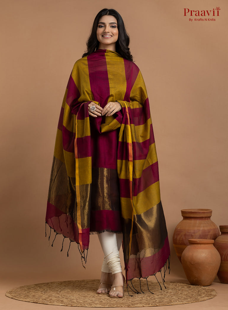 Maroon Unstitched Cotton with Tissue 2-Piece Suit Set