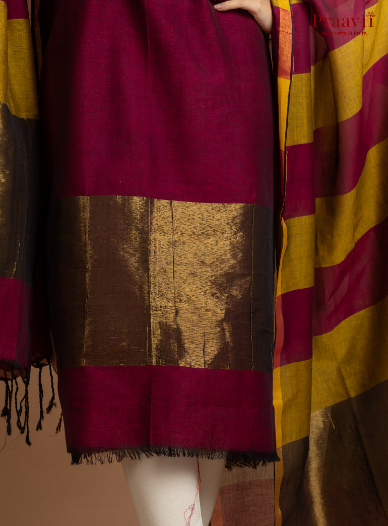Maroon Unstitched Cotton with Tissue 2-Piece Suit Set
