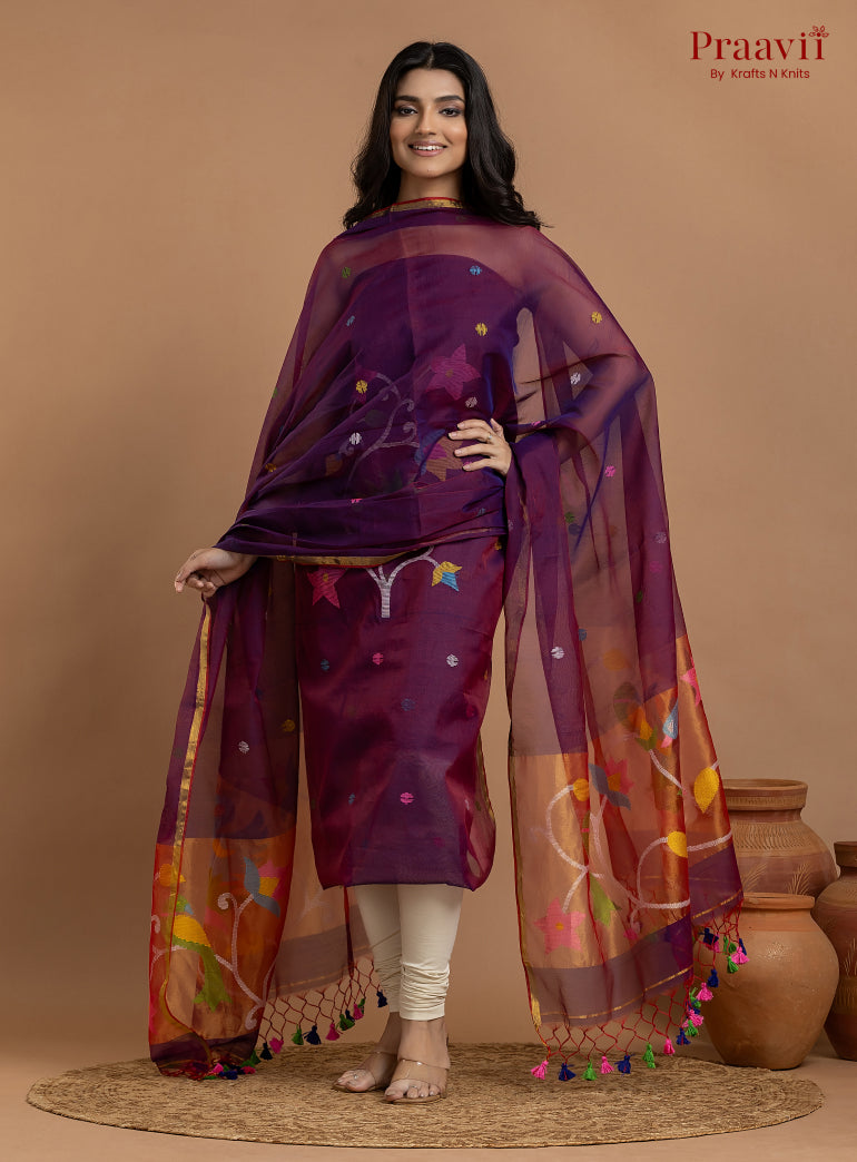 Purple Colour Unstitched Muslin Jamdani 2-Piece Suit Set