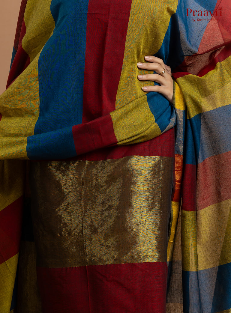 Blue & Maroon Unstitched Cotton with Tissue 2-Piece Suit Set